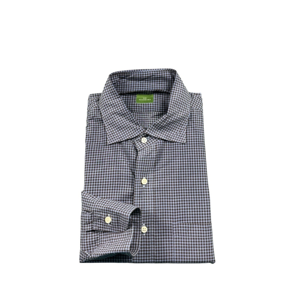 Sid Mashburn Mens Blue Brown Gingham Cotton Button Front Shirt Large